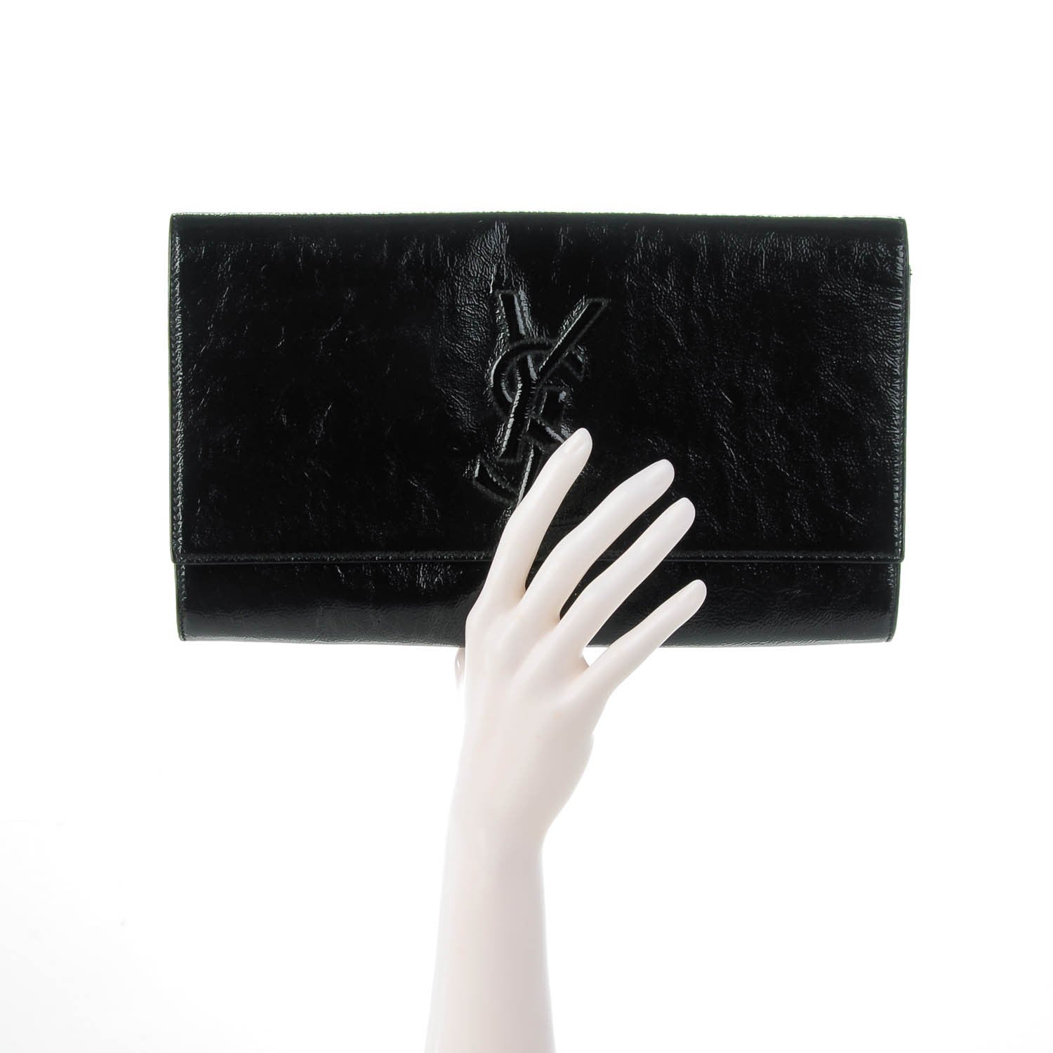Saint Laurent Textured Patent Monogram Large Belle De Jour Clutch Black 2 of 7