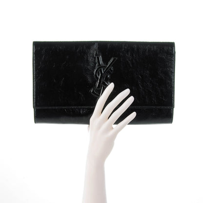 Saint Laurent Textured Patent Monogram Large Belle De Jour Clutch Black 2 of 7