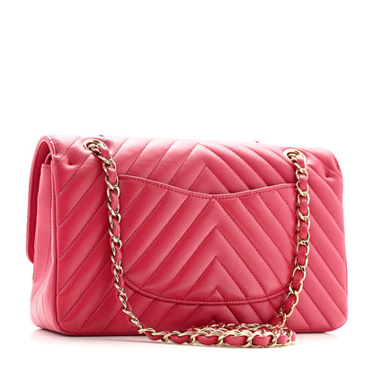 Chanel Lambskin Chevron Quilted Medium Double Flap Pink 3 of 12