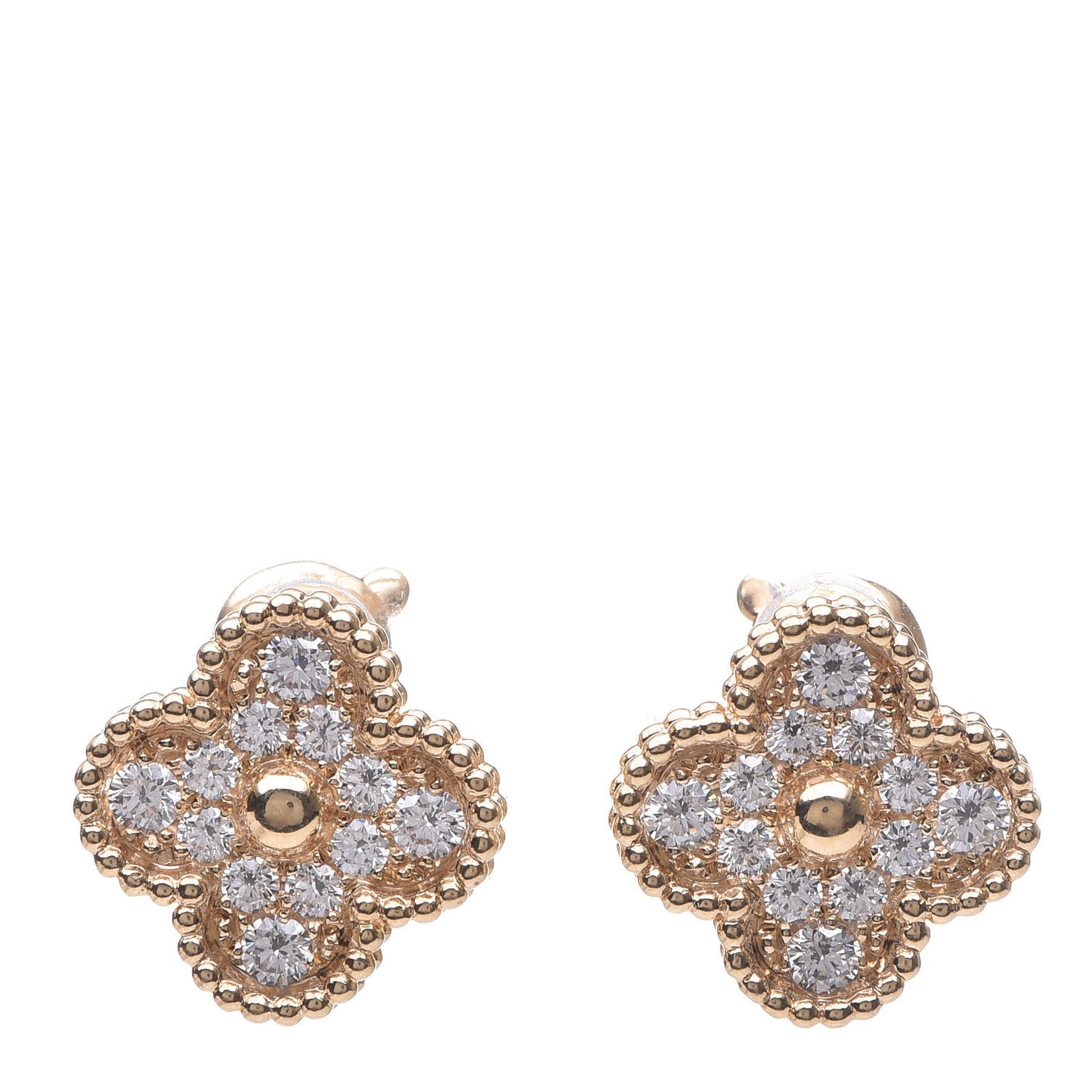 18K Yellow Gold Diamond Vintage Alhambra Earrings