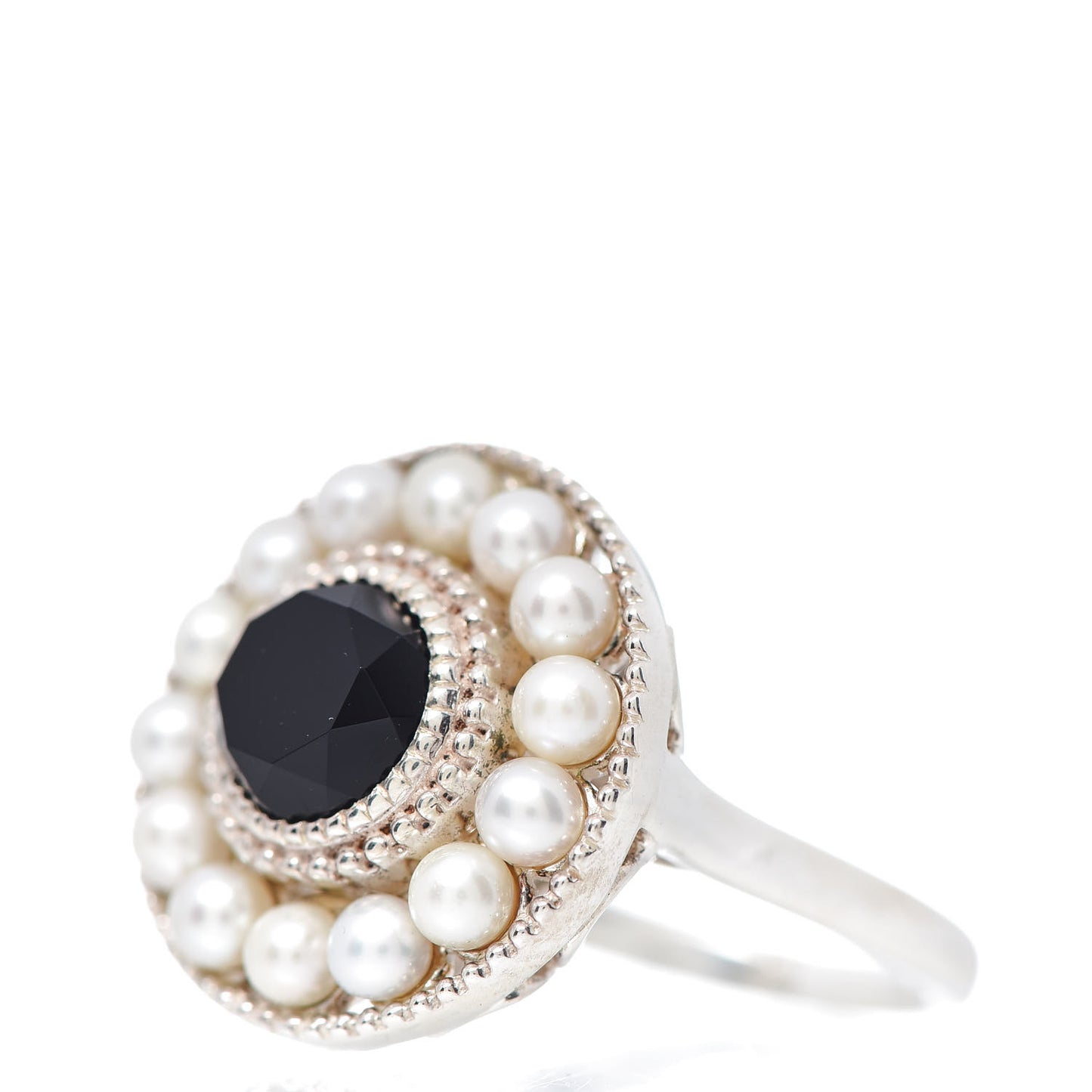 Sterling Silver Black Onyx Freshwater Pearl Ziegfeld Ring 54 7
