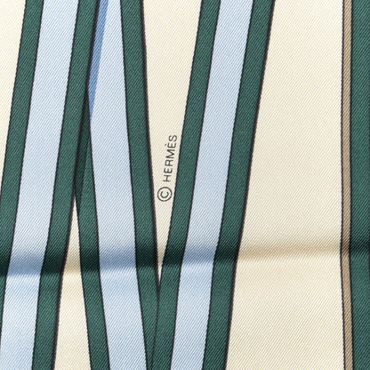 Hermes Silk Twill Grand Tralala 90 Creme Bleu Moutard 3 of 6