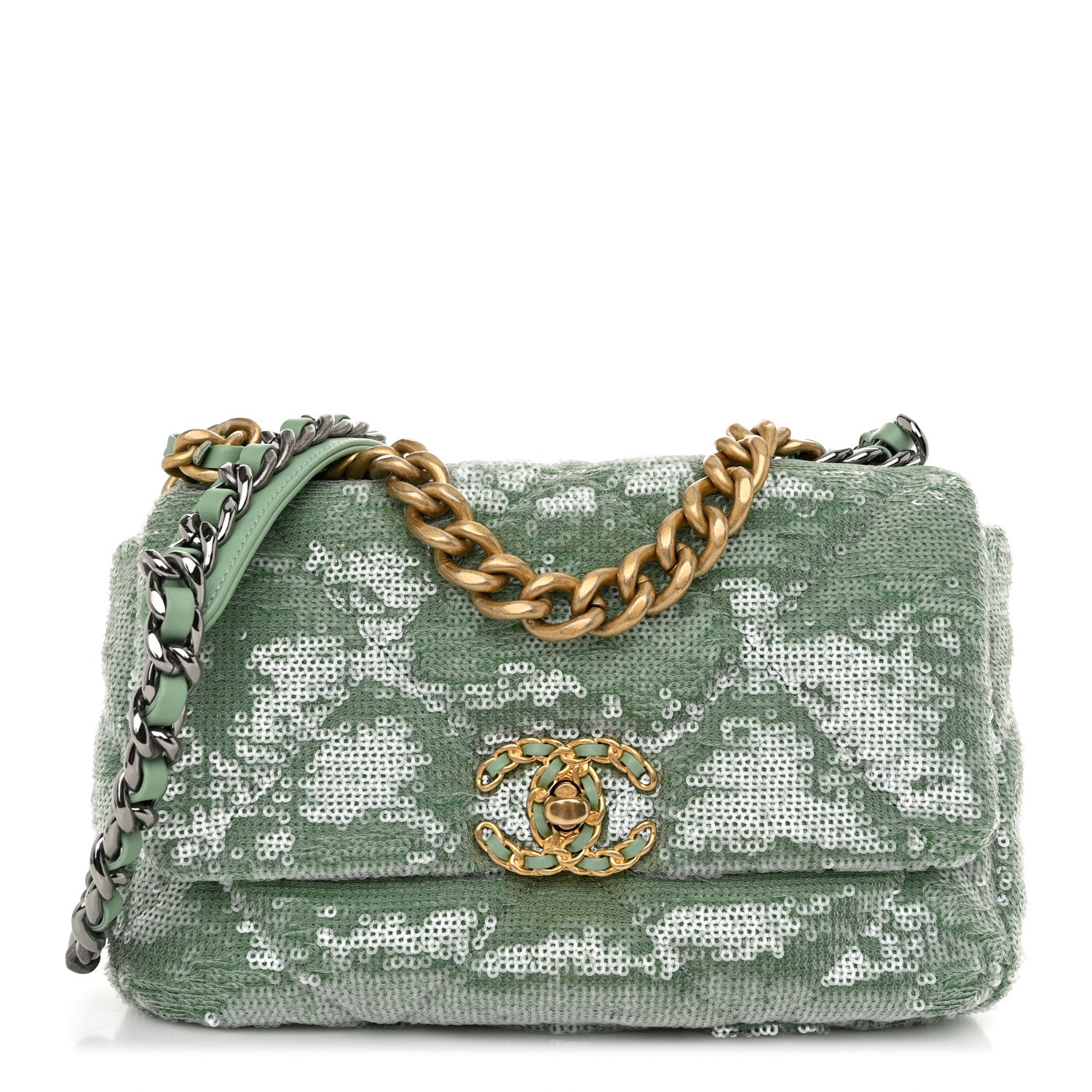 Chanel Sequin Quilted Medium Chanel 19 Flap Light Green 1 of 11