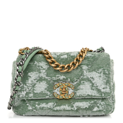Chanel Sequin Quilted Medium Chanel 19 Flap Light Green 1 of 11