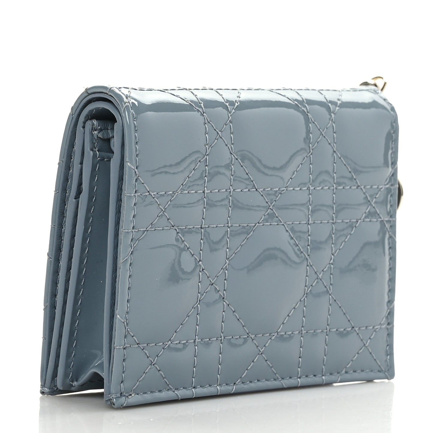 Patent Cannage Mini Lady Dior Wallet Cloud Blue