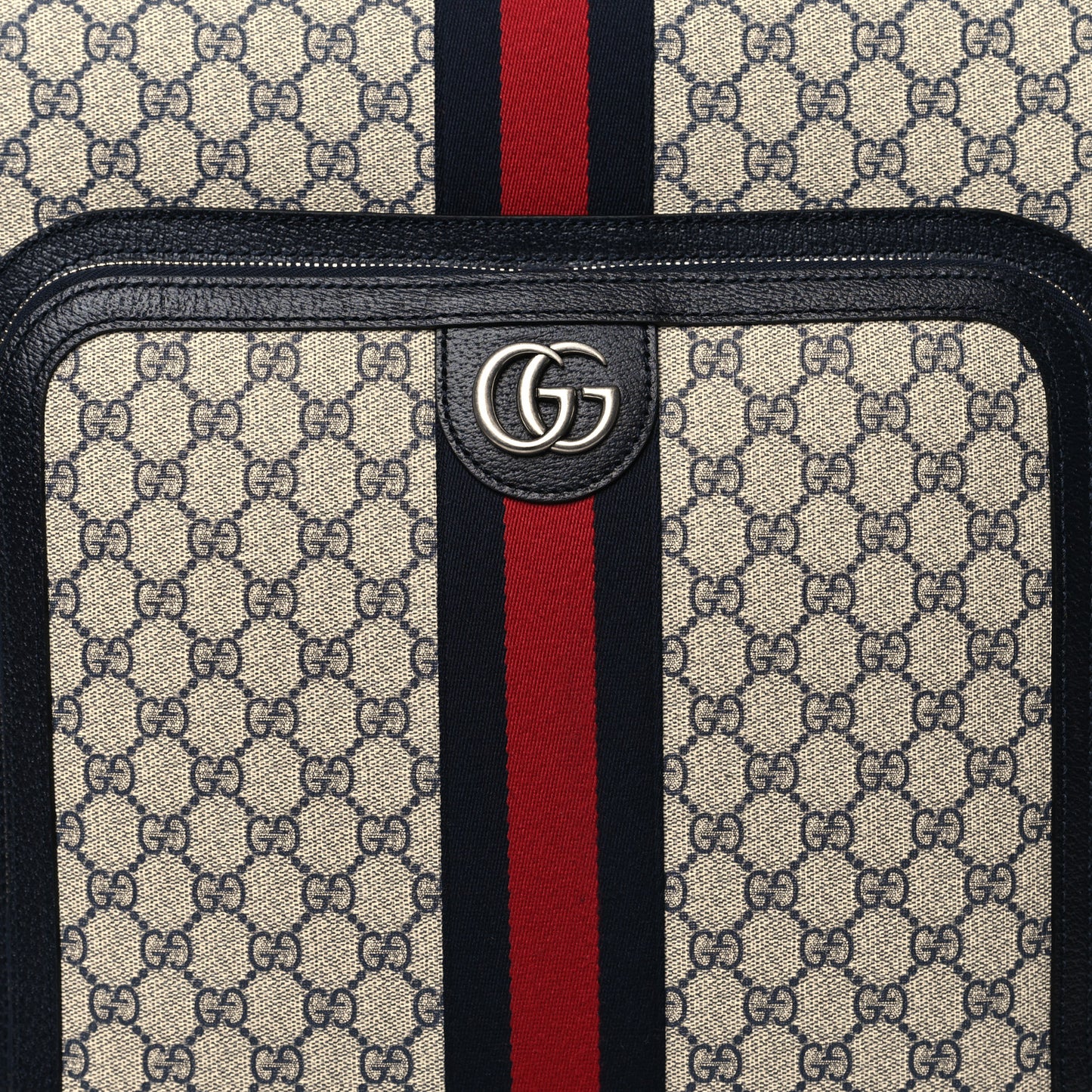 GG Supreme Monogram Textured Dollar Calfskin Web Savoy Cabin Plus Trolley Beige Blue