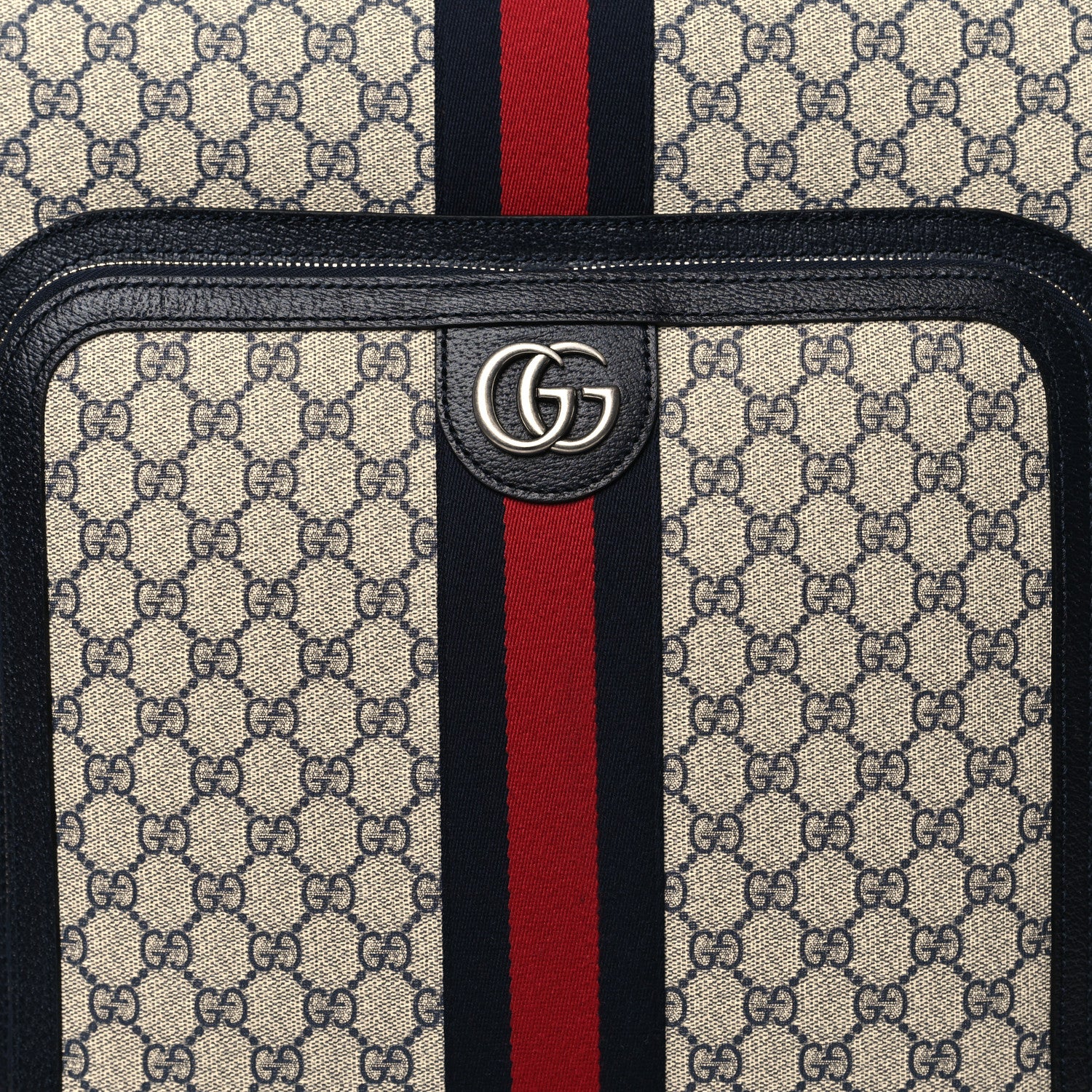Gucci GG Supreme Monogram Textured Dollar Calfskin Web Savoy Cabin Plus Trolley Beige Blue 7 of 12
