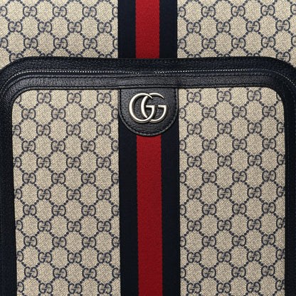 Gucci GG Supreme Monogram Textured Dollar Calfskin Web Savoy Cabin Plus Trolley Beige Blue 7 of 12