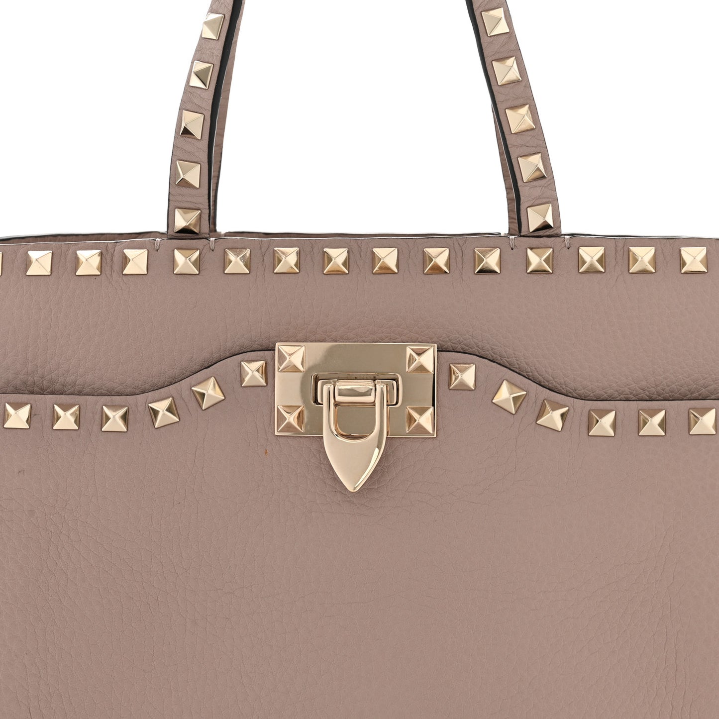 Grained Calfskin Rockstud Flip Lock Tote Poudre