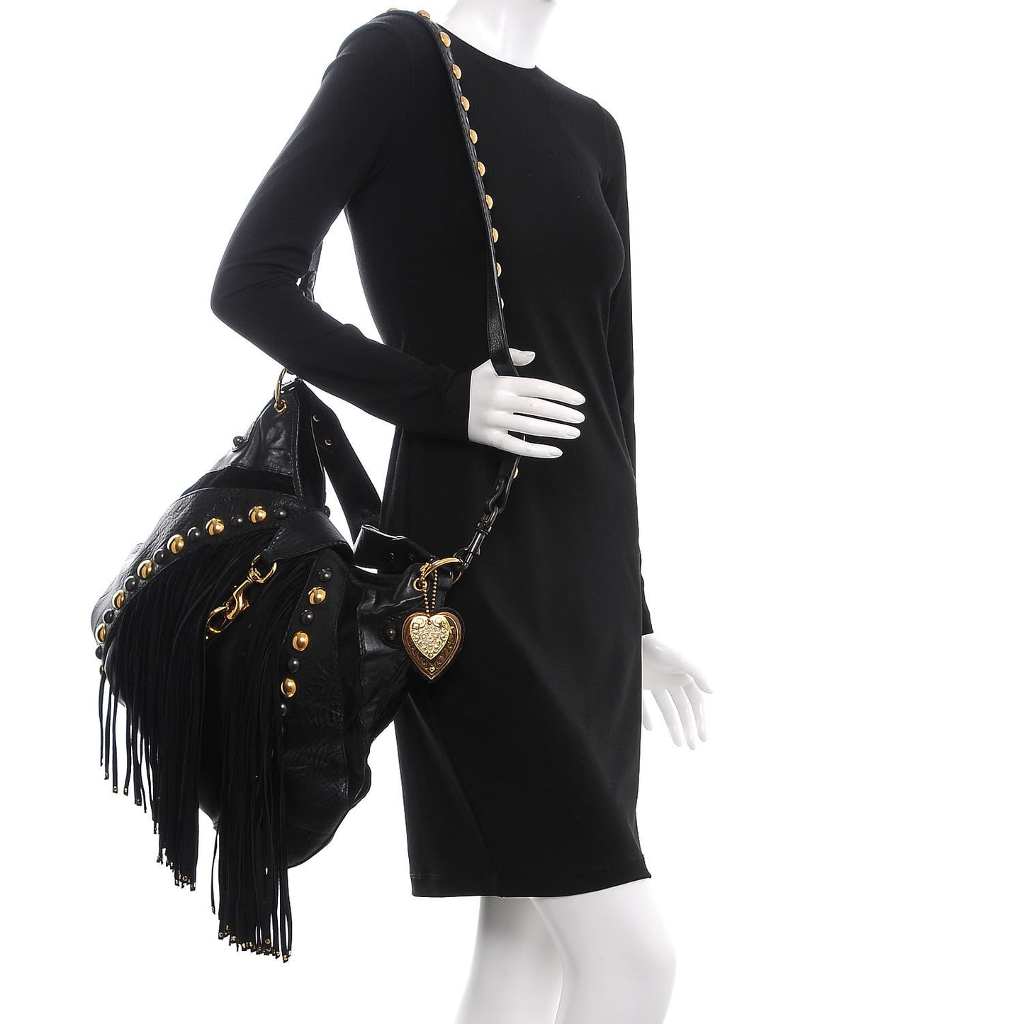 Calfskin Suede Fringe Babouska Hobo Black