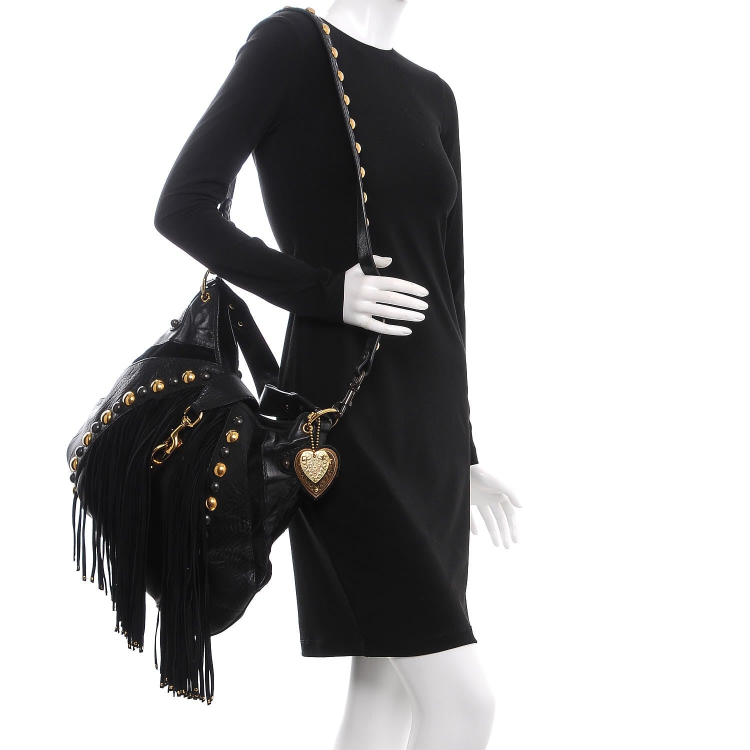 Gucci Calfskin Suede Fringe Babouska Hobo Black 2 of 11