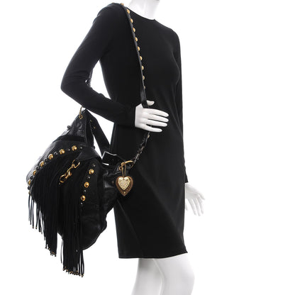 Gucci Calfskin Suede Fringe Babouska Hobo Black 2 of 11
