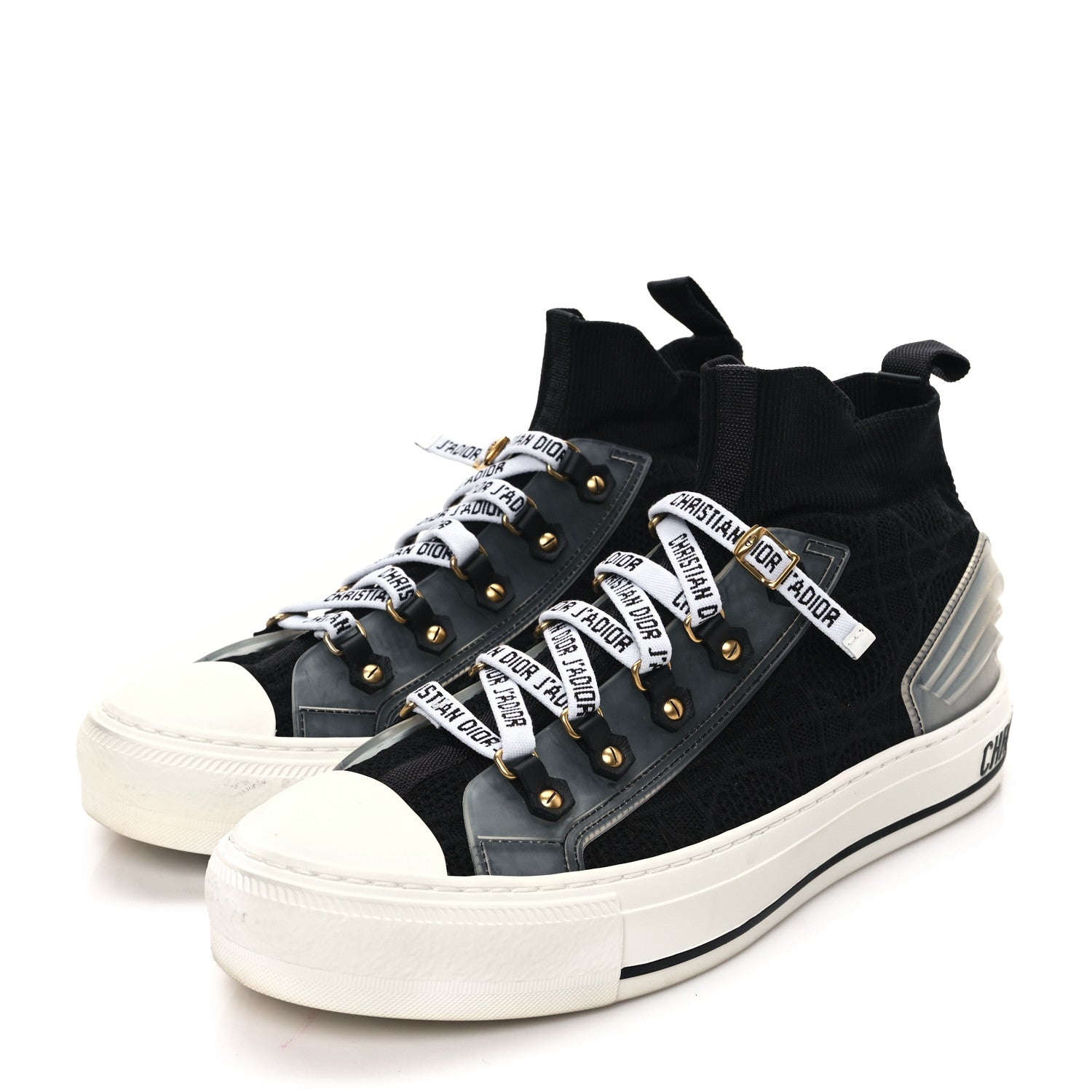 Christian Dior Technical Knit Calfskin Womens Walk'N'Dior High Top Sneakers 38 Black 3 of 9