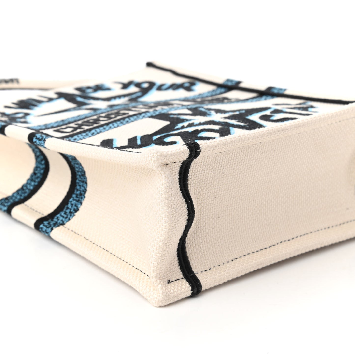 Canvas Embroidered Vertical Lucky Star Book Tote White Multicolor
