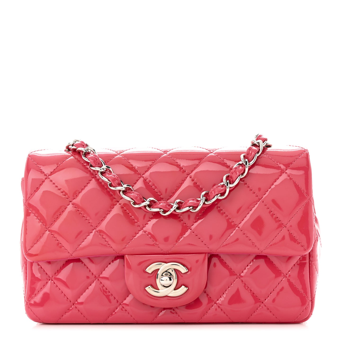 Patent Calfskin Quilted Mini Rectangular Flap Pink