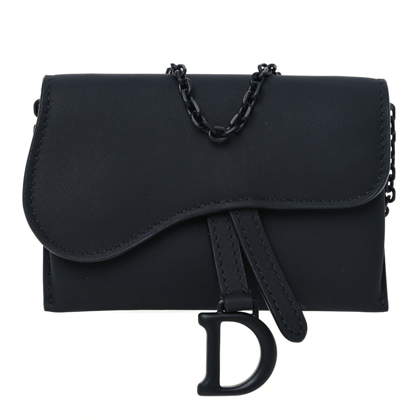 Ultra Matte Calfskin Nano Saddle Chain Pouch Black