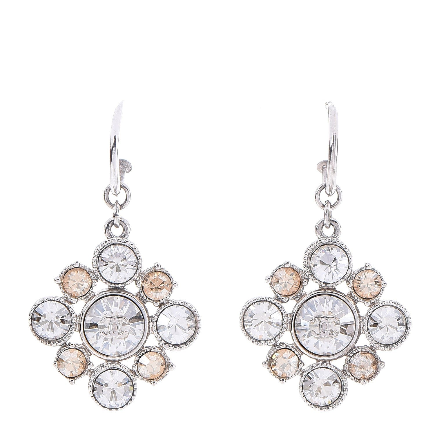 Chanel Crystal CC Dangle Earrings Silver 1 of 5
