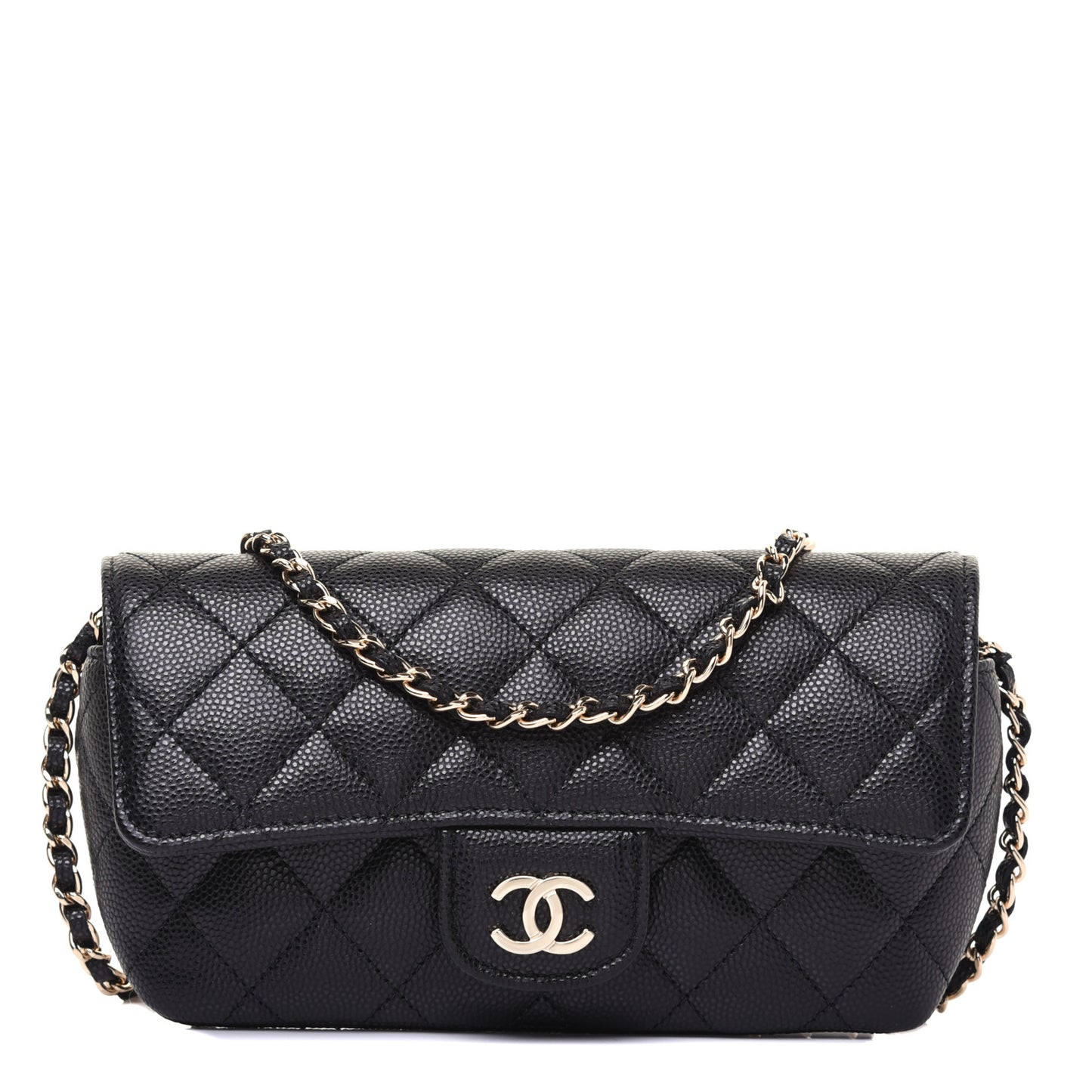Caviar Quilted Glasses Case With Chain Black