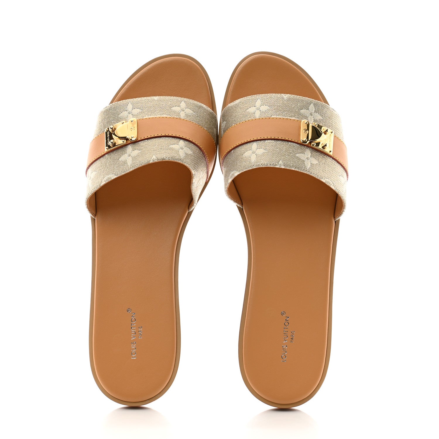 Louis Vuitton Monoglam Lock It Flat Mule 40 Gold 2 of 9