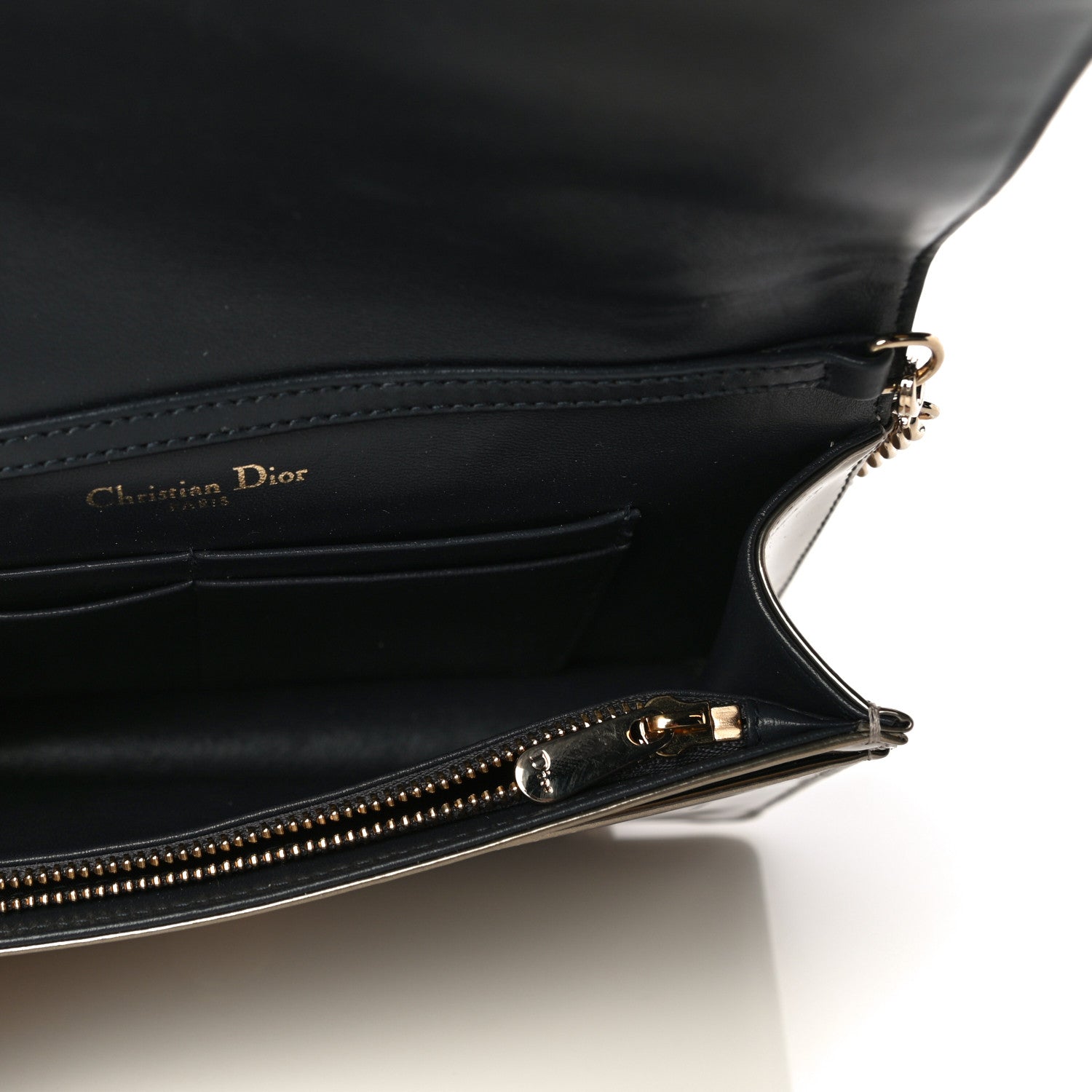 Christian Dior Metallic Patent Micro-Cannage Diorama Wallet on Chain Pouch Gold 5 of 11