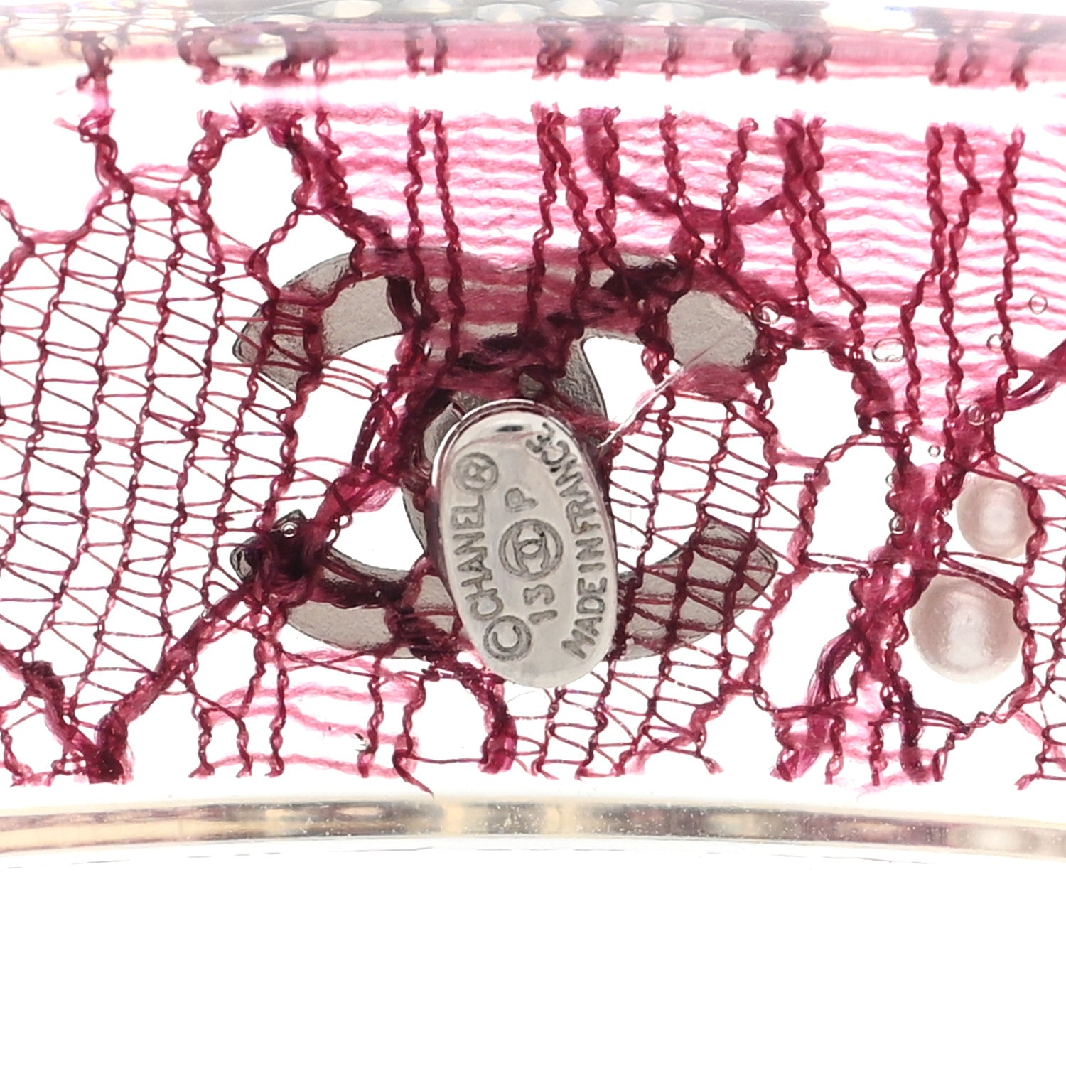 Chanel Resin Lace Crystal CC Bangle Transparent Pink 4 of 4