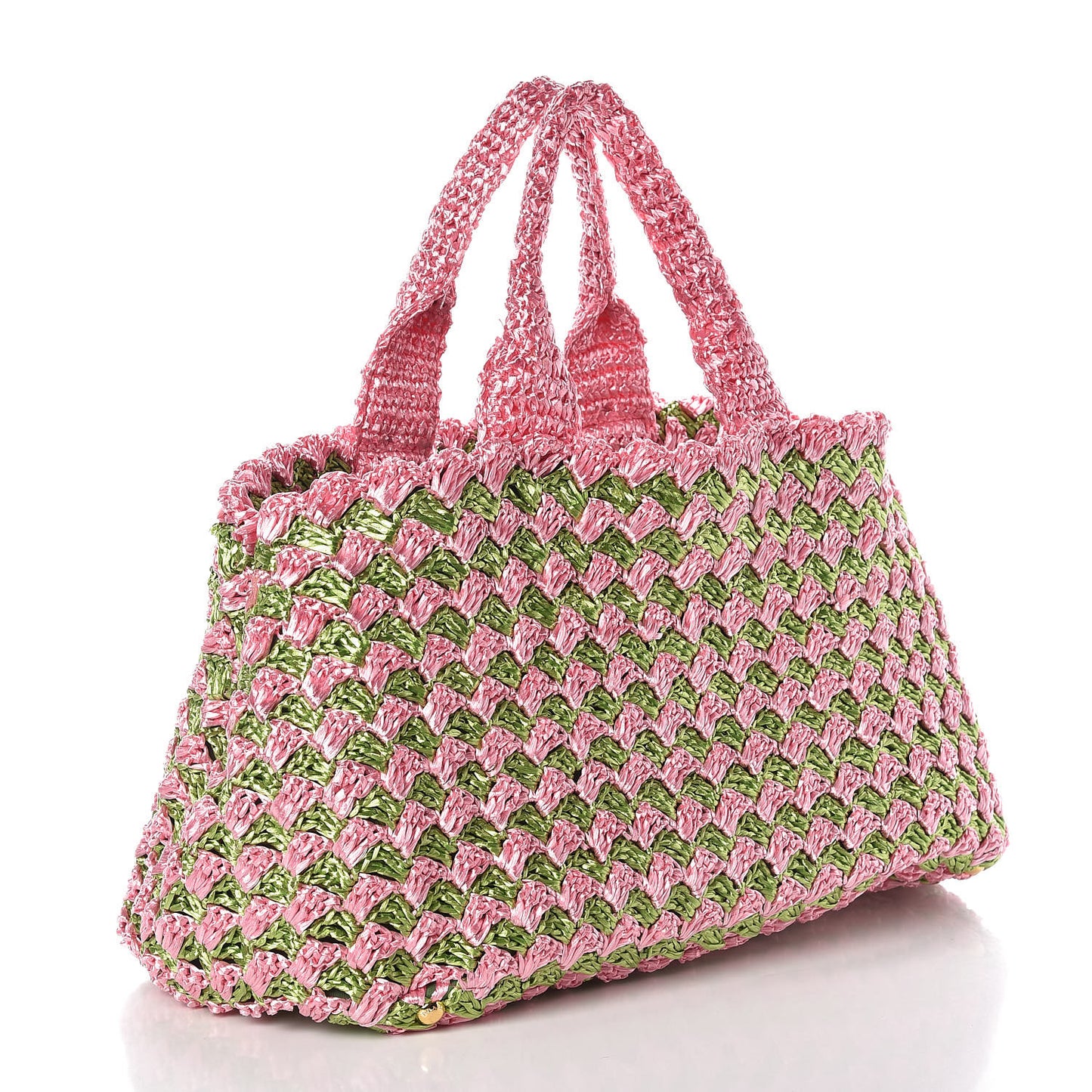Raffia Crochet Bi-Color Medium Tote Prato Rosa