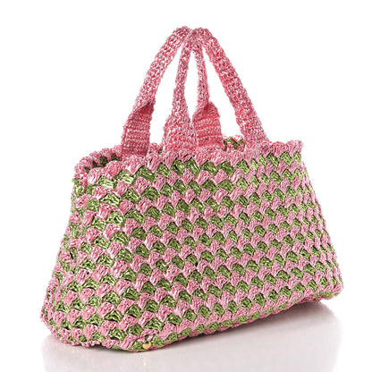 Prada Raffia Crochet Bi-Color Medium Tote Prato Rosa 3 of 8