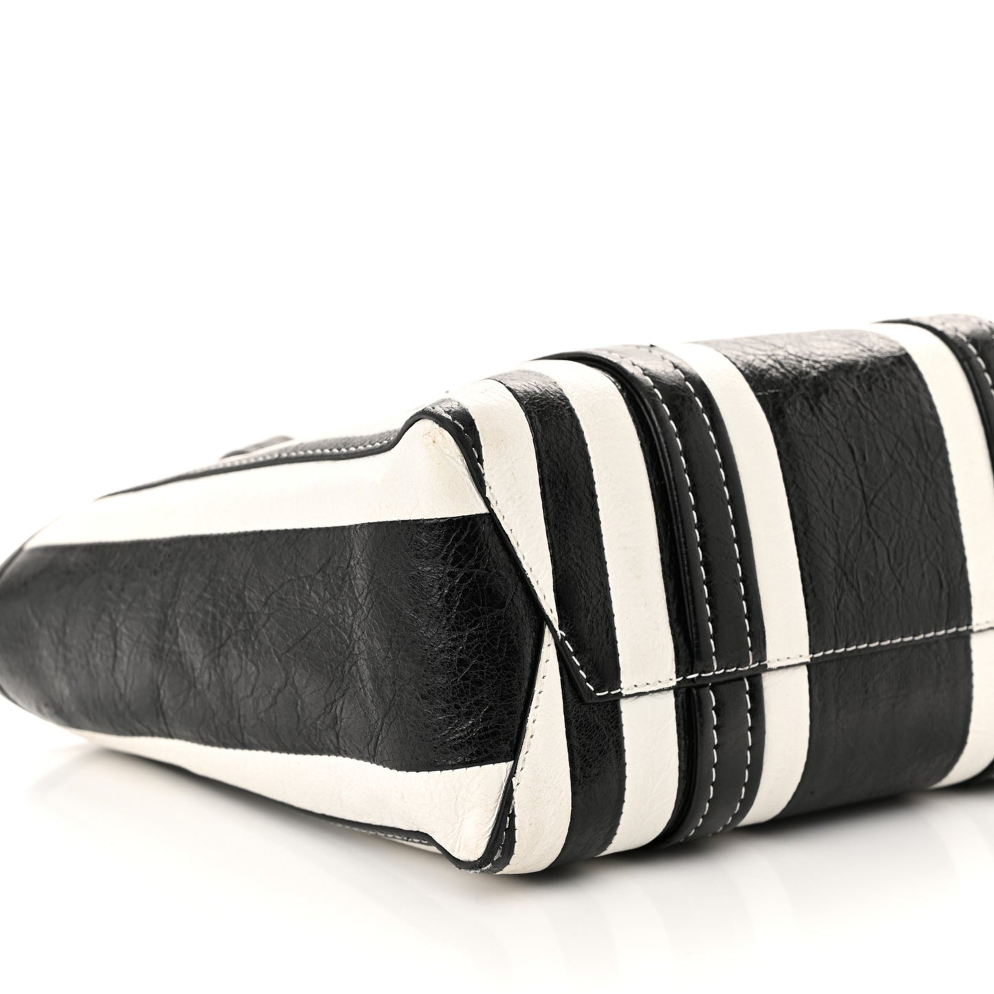 Agneau Arena Striped Patchwork Small Barbes East West Shopper Black White