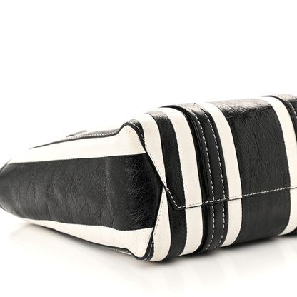 Balenciaga Agneau Arena Striped Patchwork Small Barbes East West Shopper Black White 7 of 9
