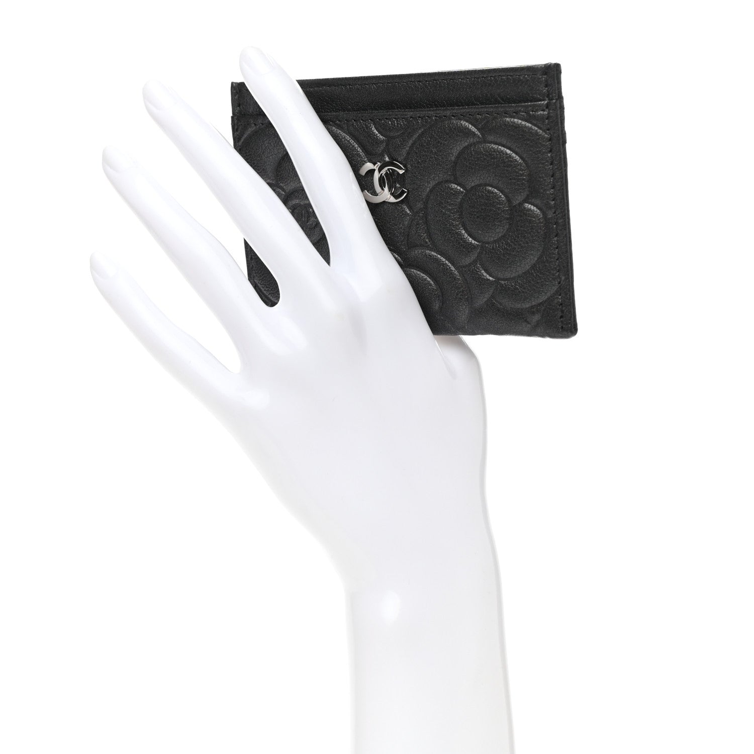 Chanel Goatskin Camellia Embossed Card Holder Black 2 of 10