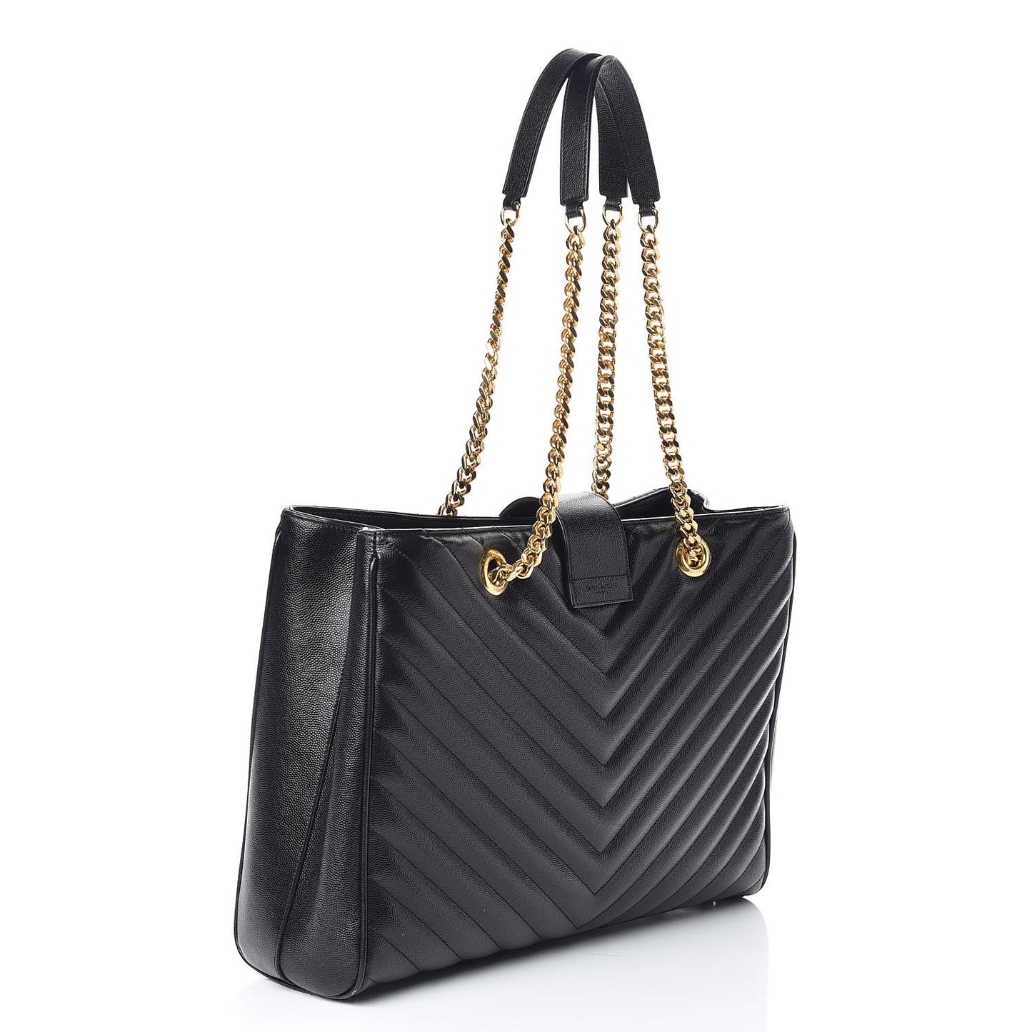 Grain De Poudre Matelasse Chevron Monogram Shopping Bag Black