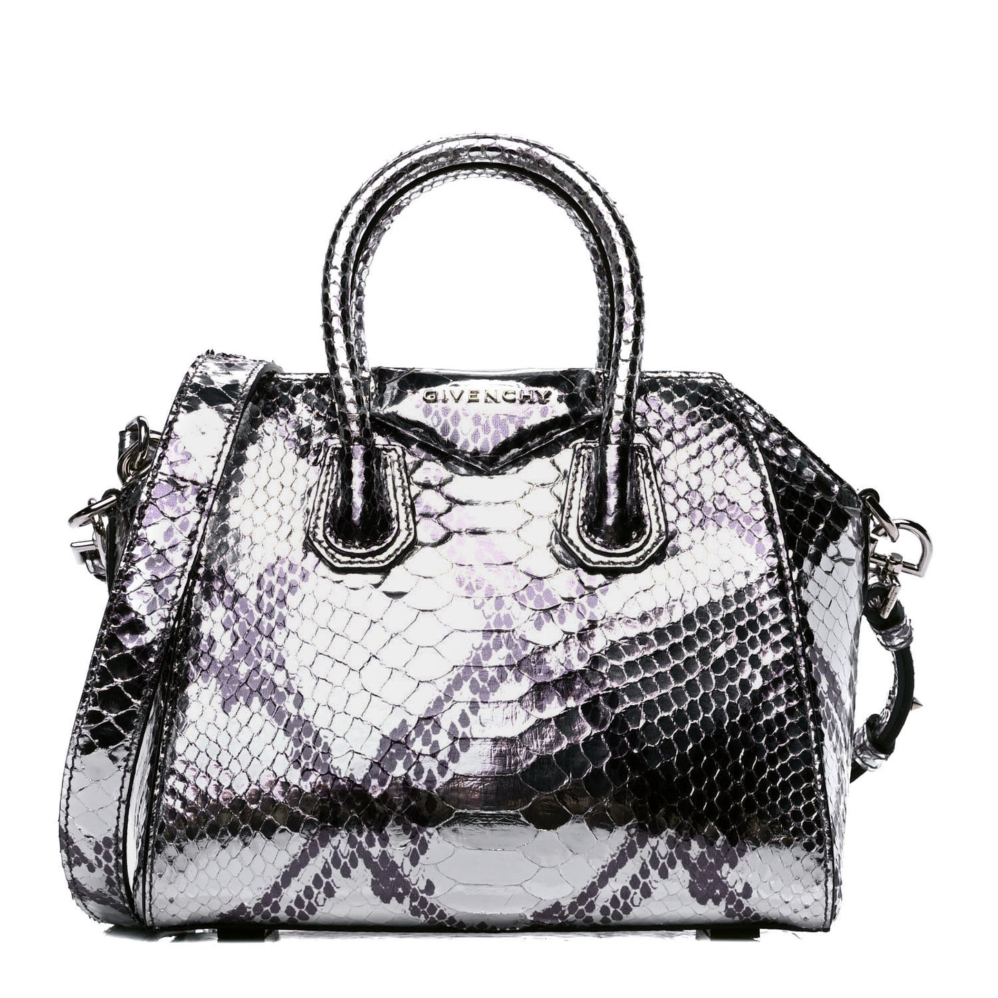 Metallic Laminated Python Mini Antigona Silver
