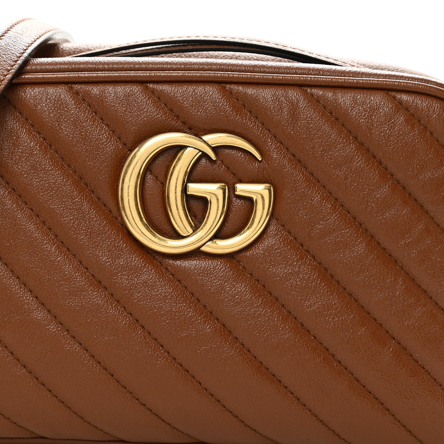Glazed Calfskin Matelasse Diagonal Small GG Marmont Chain Shoulder Bag Cuir