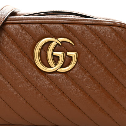 Gucci Glazed Calfskin Matelasse Diagonal Small GG Marmont Chain Shoulder Bag Cuir 8 of 10