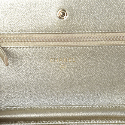 Chanel Pearly Caviar Quilted Wallet On Chain WOC Light Gold 6 of 14