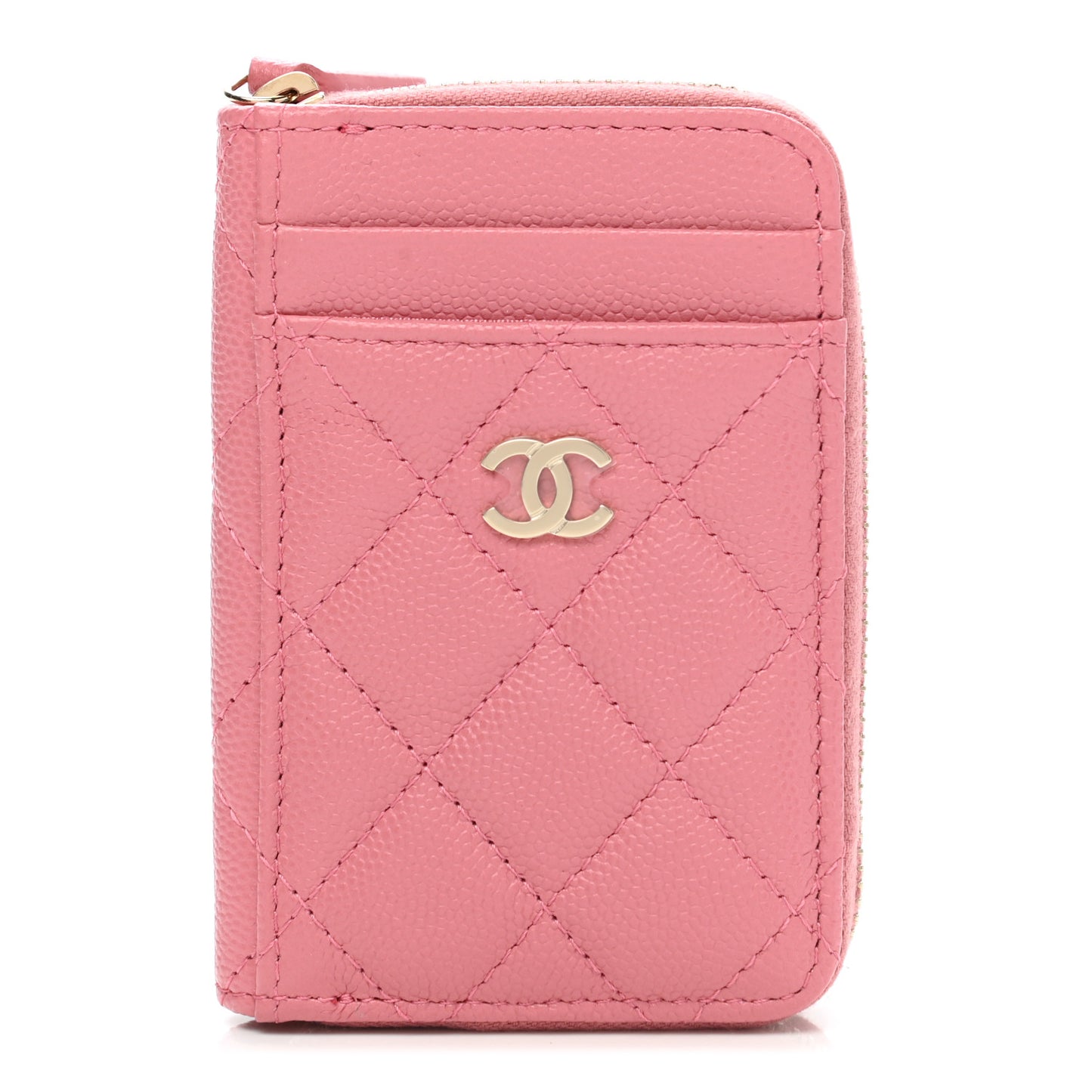 Caviar Quilted Zip Card Holder Pink