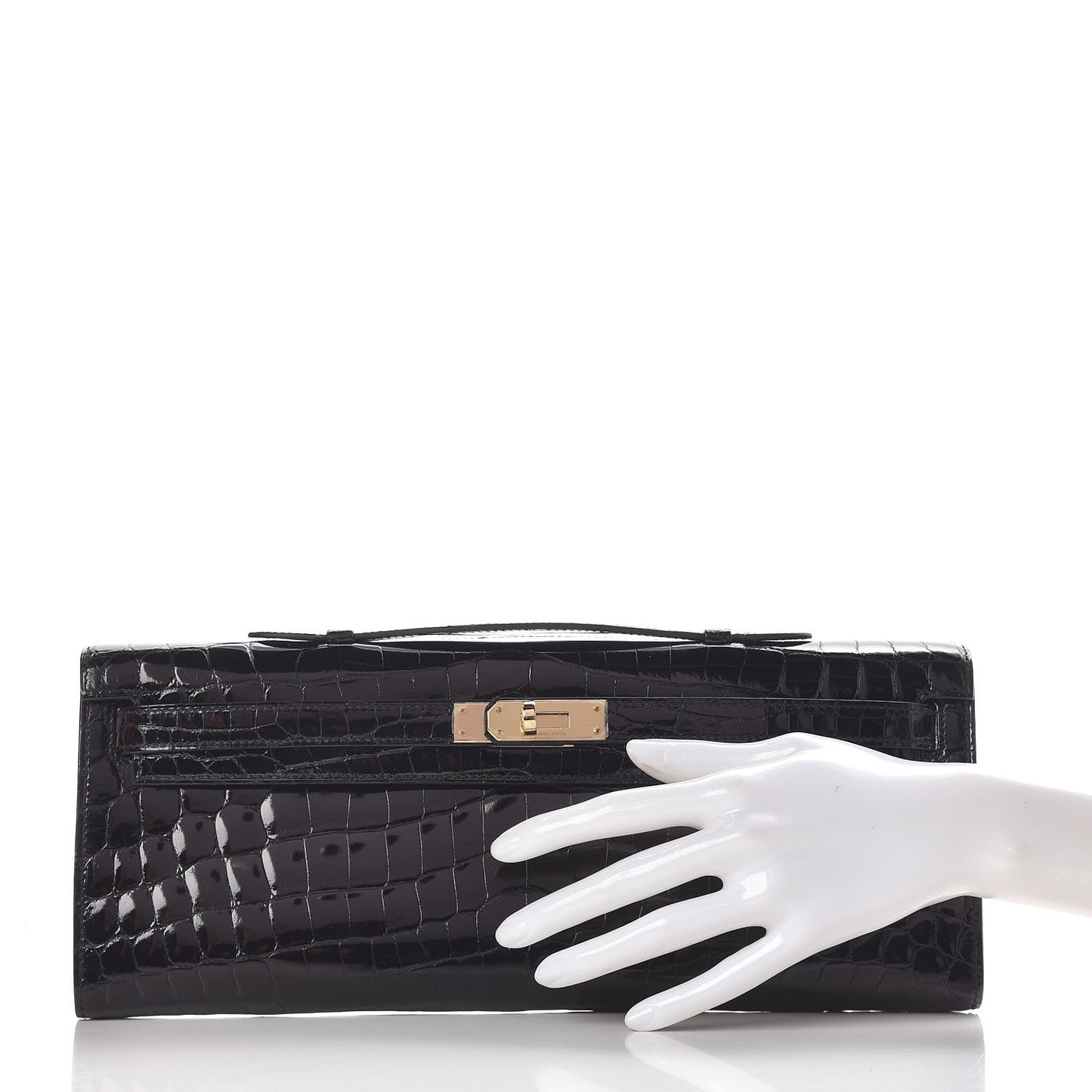 Shiny Niloticus Crocodile Kelly Cut Pochette Black