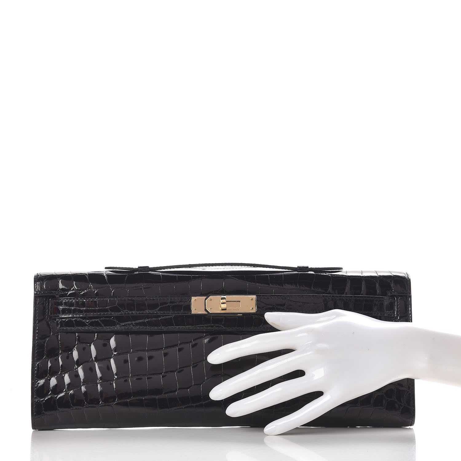 Hermes Shiny Niloticus Crocodile Kelly Cut Pochette Black 2 of 28
