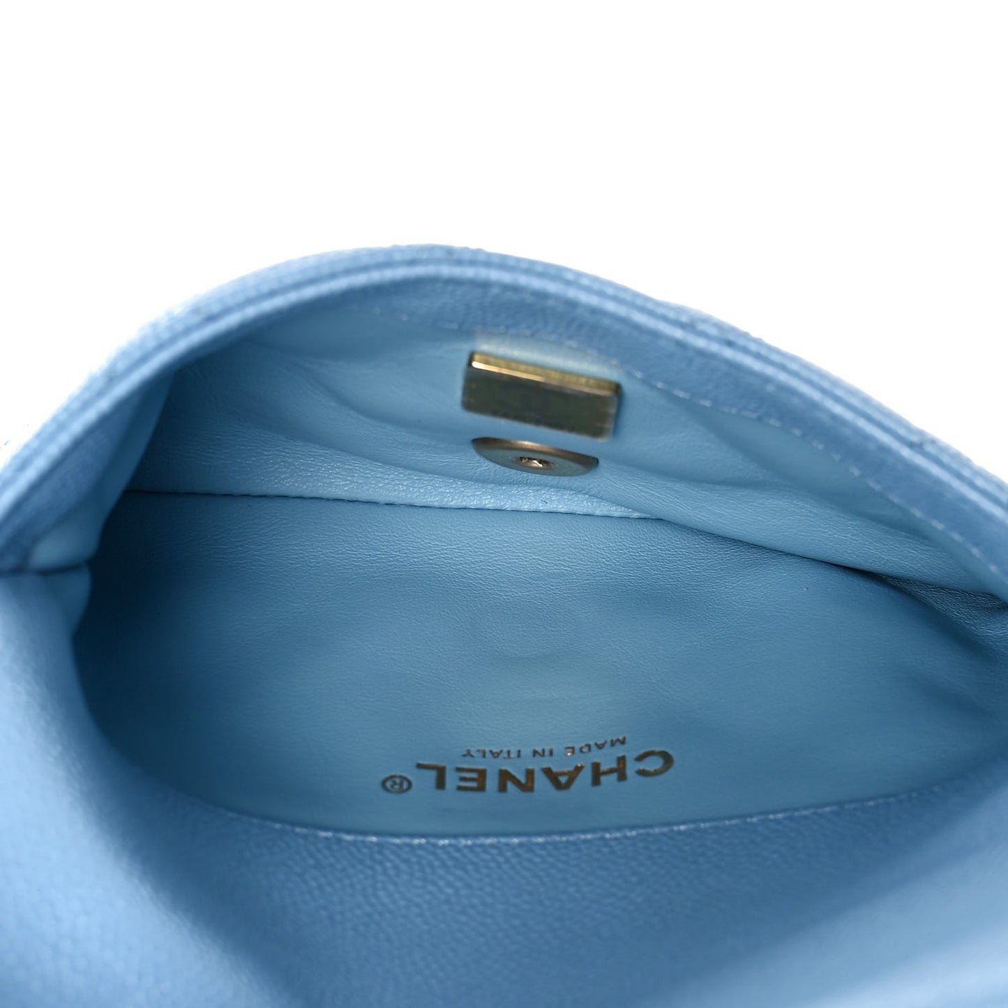 Shiny Caviar Pick Me Up Flap Belt Bag Light Blue