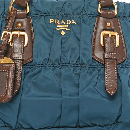 Prada Tessuto Nylon Soft Calfskin Shopping Satchel Blue 7 of 9