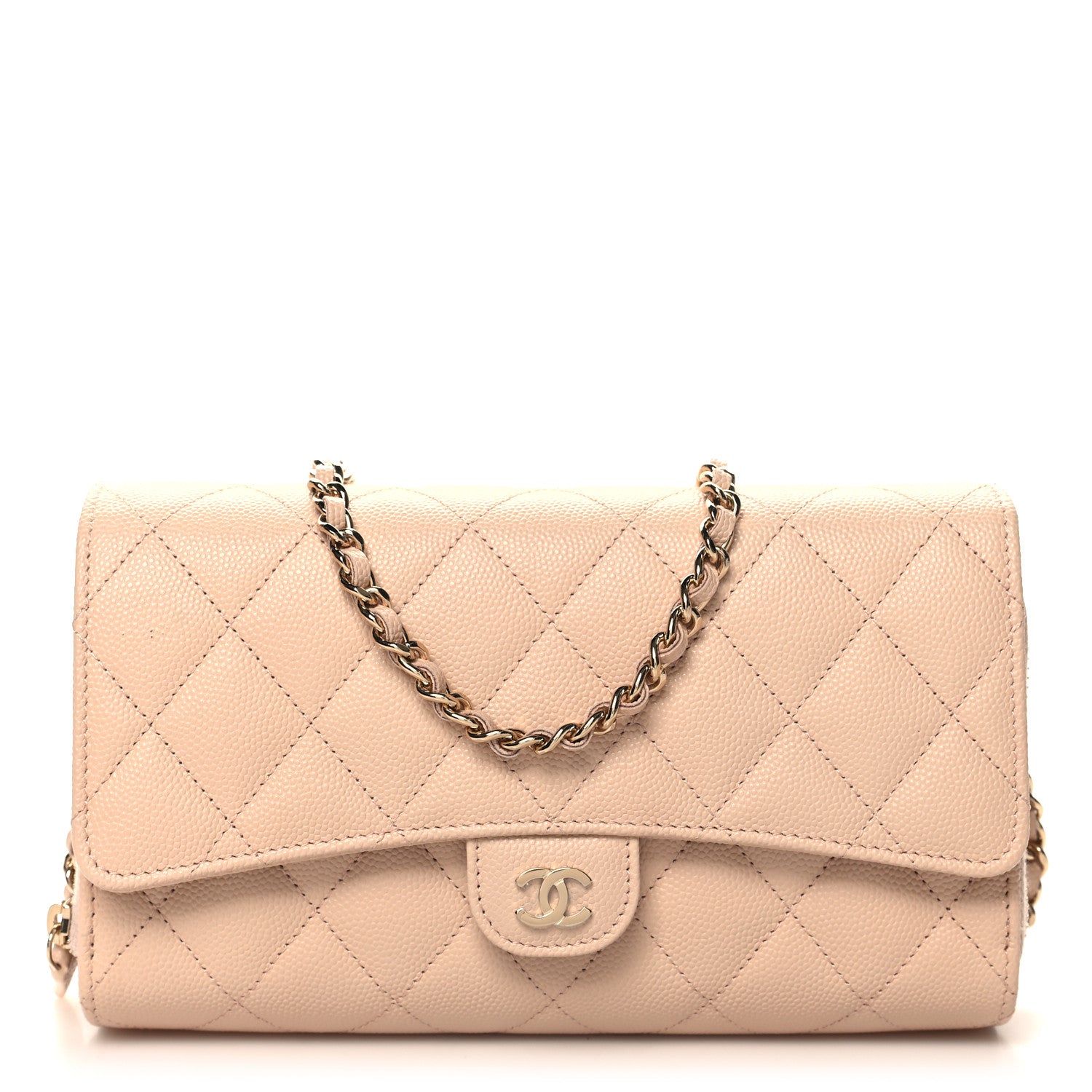 Chanel Caviar Quilted Phone Holder Wallet on Removable Chain Light Beige 1 of 15