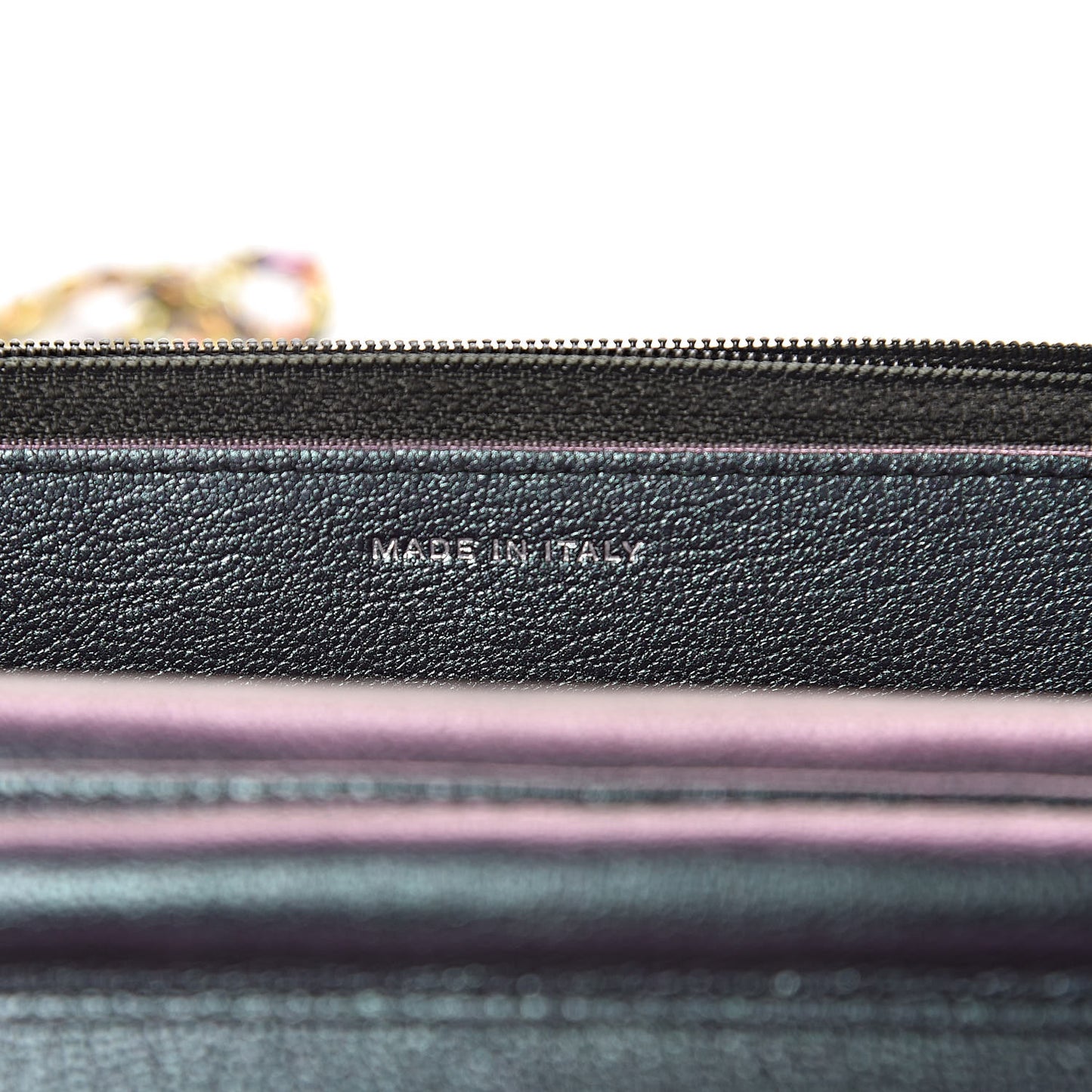 Iridescent Goatskin Quilted Wallet On Chain WOC Purple