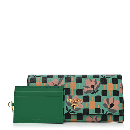 Prada Goatskin Floral Print Continental Flap Travel Wallet Mango 3 of 9