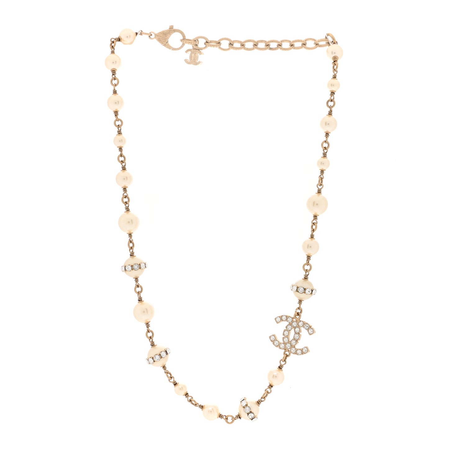 Crystal Pearl CC Short Necklace Gold
