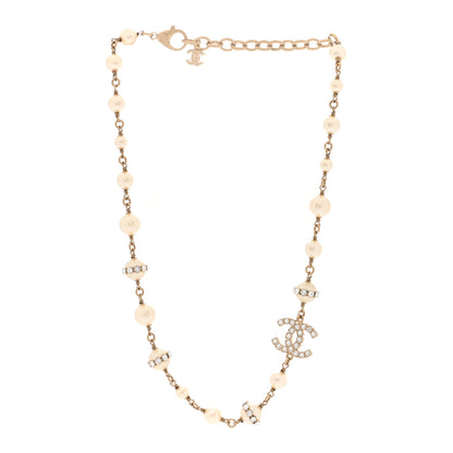 Chanel Crystal Pearl CC Short Necklace Gold 3 of 5