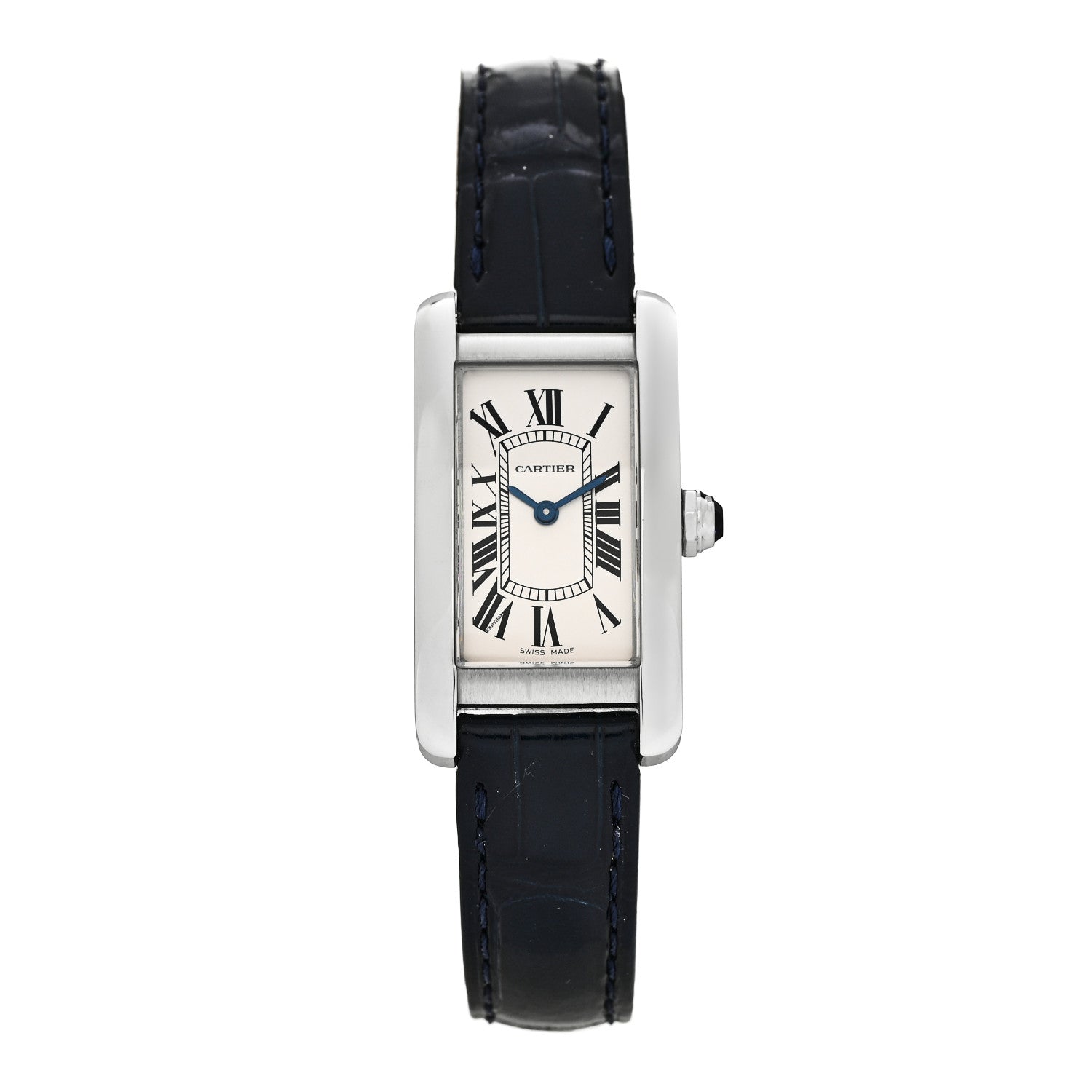 Cartier Stainless Steel Alligator 19mm Tank Americaine Quartz Watch Blue 1 of 5