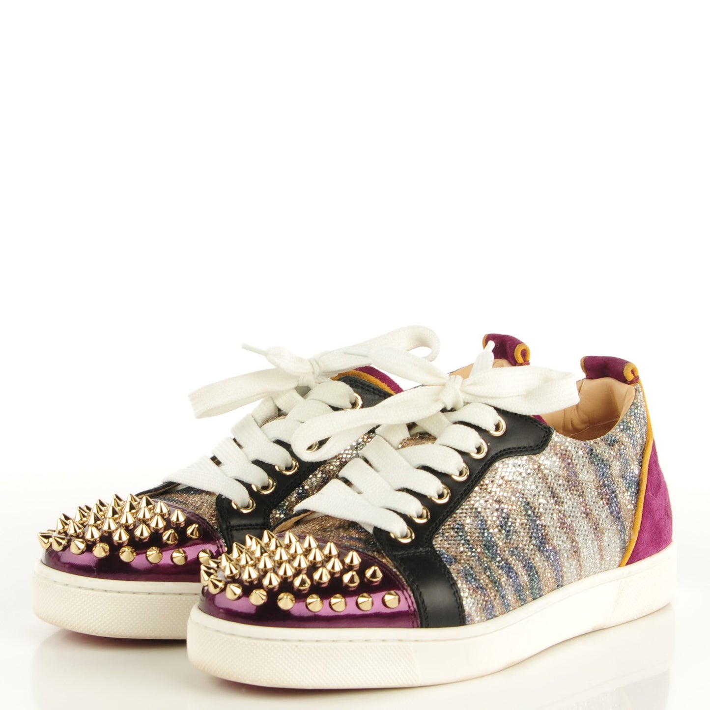 Patent Suede Calfskin Louis Spikes Flat Sneakers 36.5 Purple