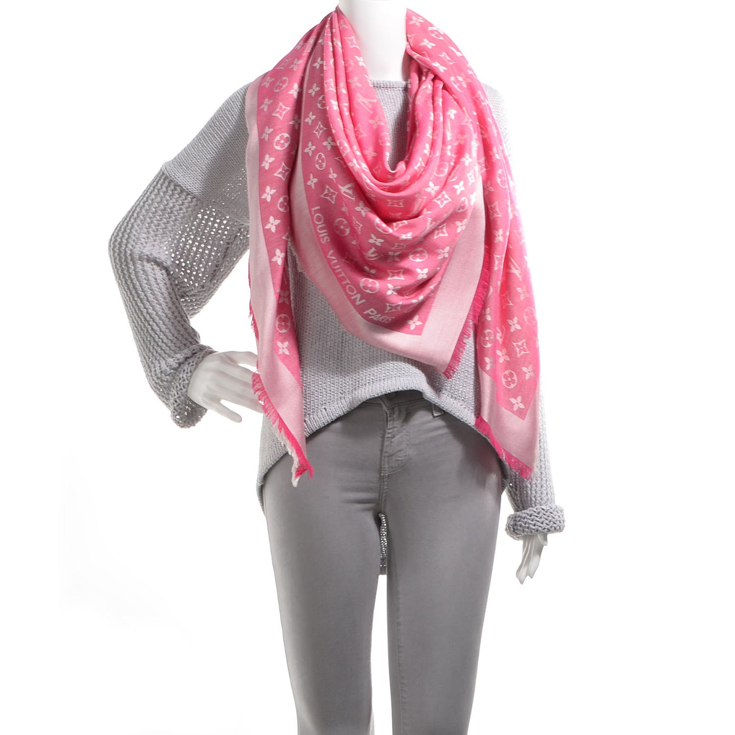 Silk Wool Monogram Denim Shawl Pivoine