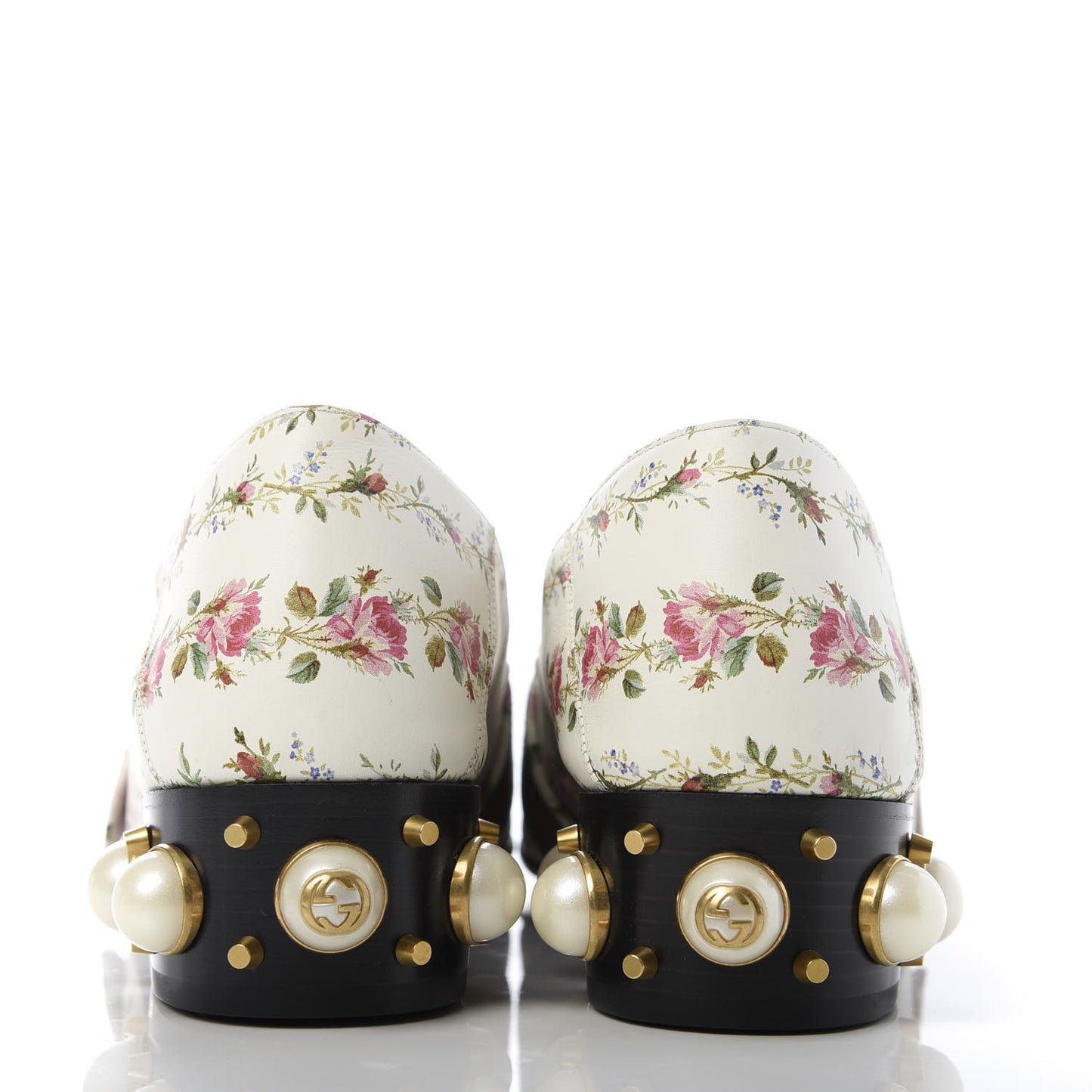 Calfskin Web Pearl Floral Embellished Peyton Loafer 41 White Multicolor