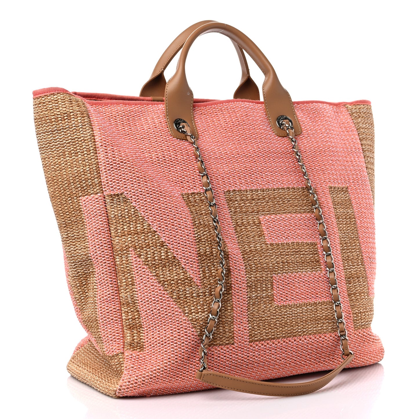 Mixed Fibers Large Shopping Bag Pink Beige